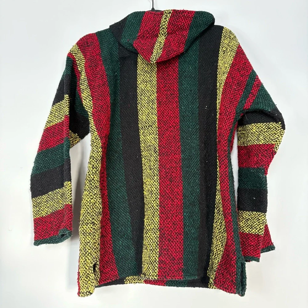 Baja Hoodie Drug Rug Mexican Blanket Pullover Kangaroo Pocket Size M Poncho - Picture 4 of 9